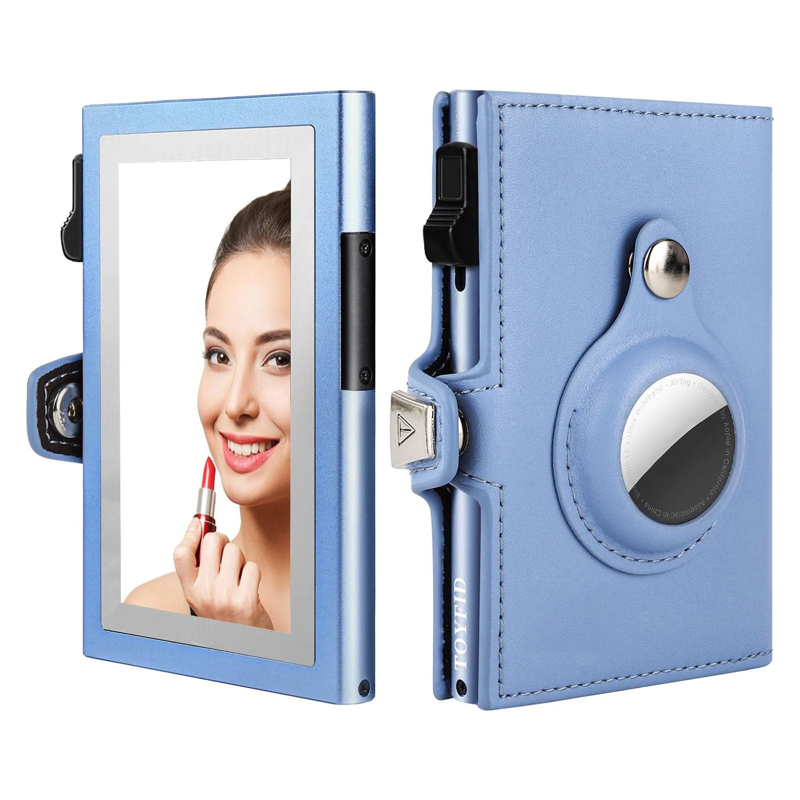 Women Wallet for Airtag, Small Pretty Wallet with Mirror for Women,Pop Up Wallet Compatible with Airtag, Tri-fold Genuine Leather Wallet Women with Mirror - Image 8