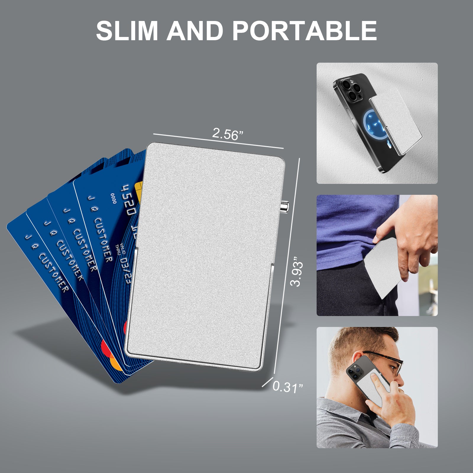 RFID Blocking Wallet Minimalist Slim Card Holder for Magsafe with Adjustable Stand, Metal Pop Up Magnetic Wallet for Men TOYFID - Image 2