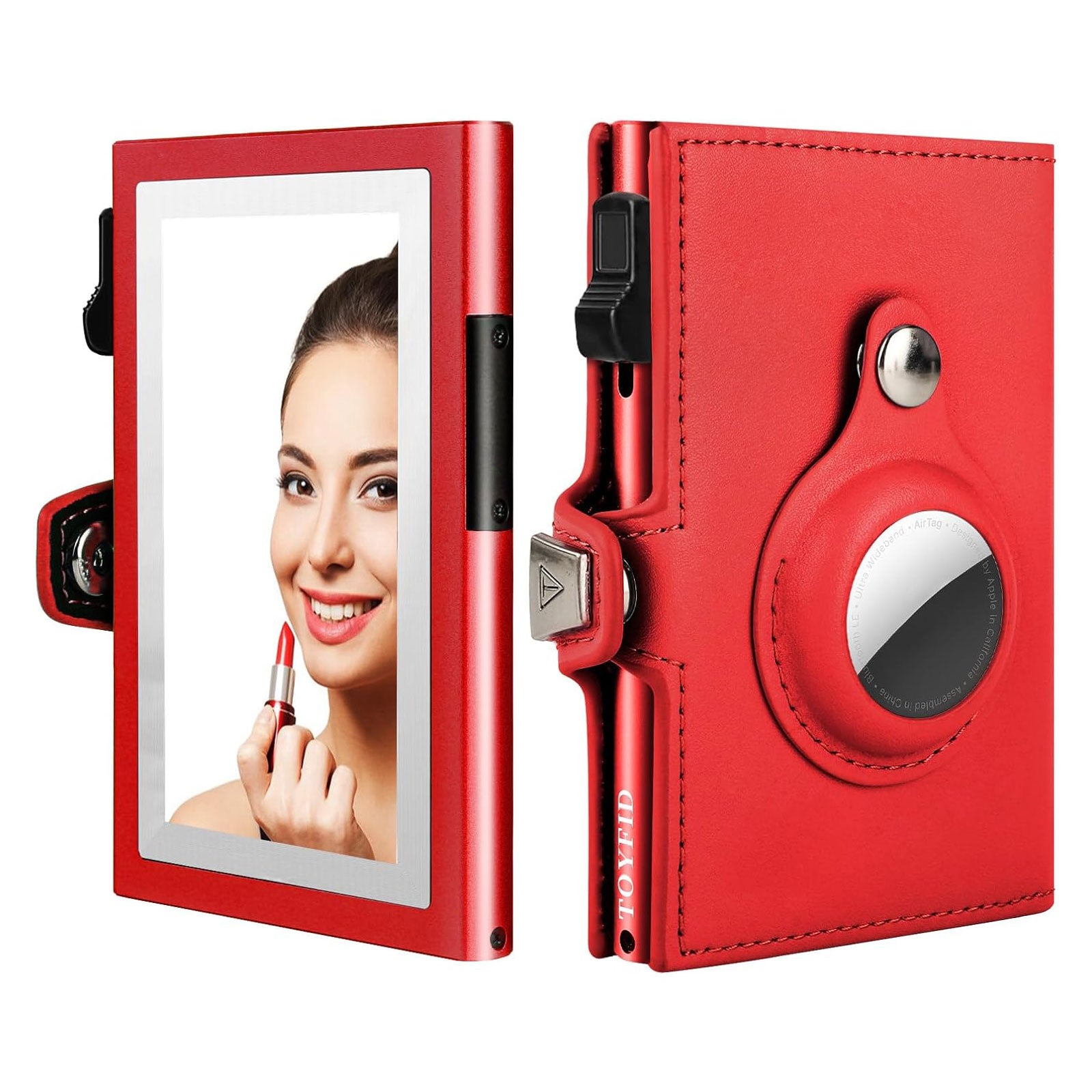 Women Wallet for Airtag, Small Pretty Wallet with Mirror for Women,Pop Up Wallet Compatible with Airtag, Tri-fold Genuine Leather Wallet Women with Mirror - Image 6