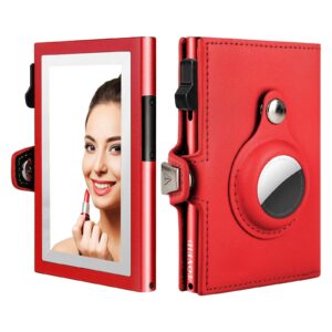 Women Wallet for Airtag, Small Pretty Wallet with Mirror for Women,Pop Up Wallet Compatible with Airtag, Tri-fold Genuine Leather Wallet Women with Mirror