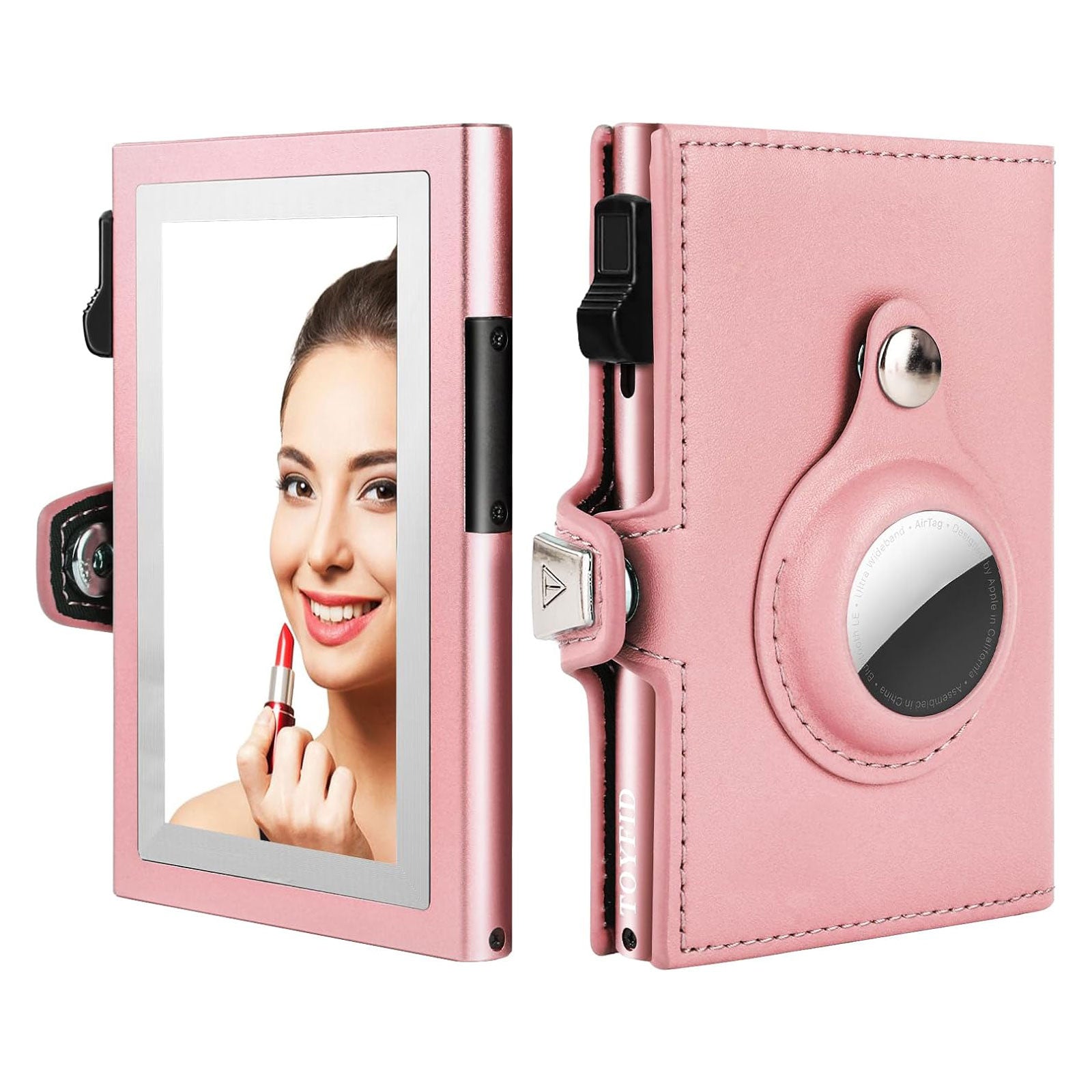 Women Wallet for Airtag, Small Pretty Wallet with Mirror for Women,Pop Up Wallet Compatible with Airtag, Tri-fold Genuine Leather Wallet Women with Mirror - Image 7