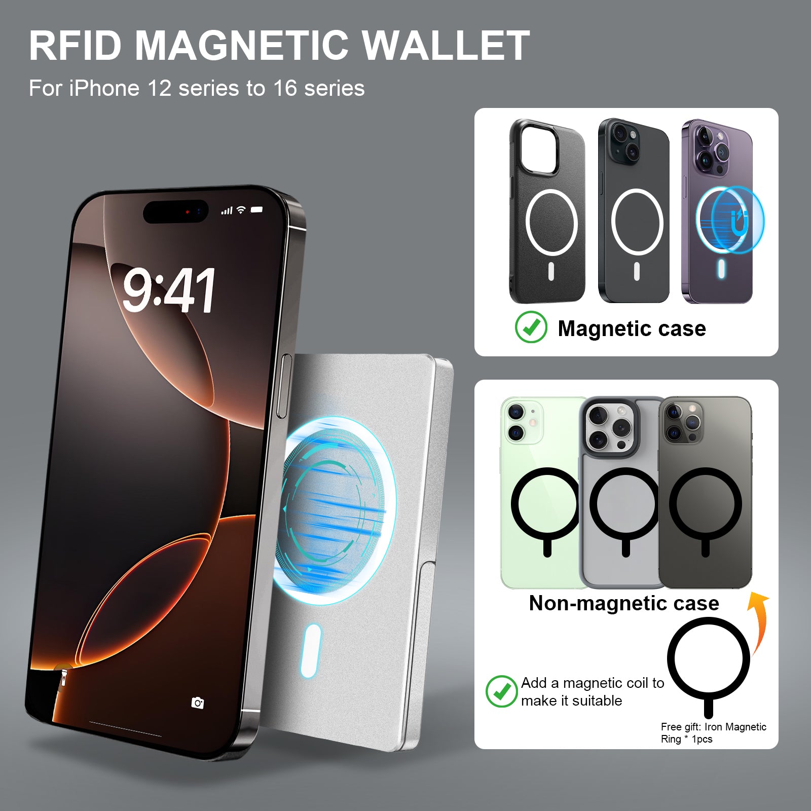 RFID Blocking Wallet Minimalist Slim Card Holder for Magsafe with Adjustable Stand, Metal Pop Up Magnetic Wallet for Men TOYFID - Image 3