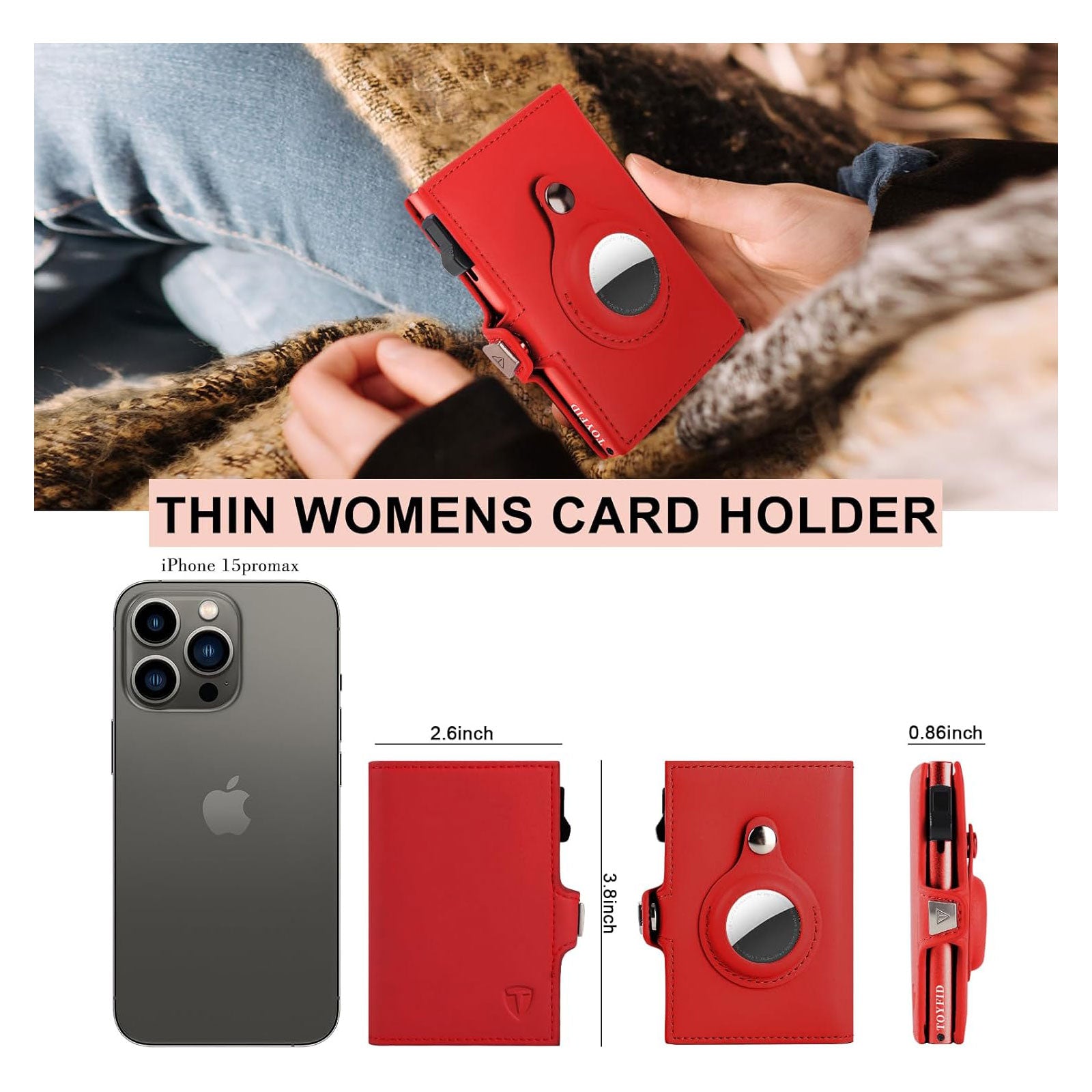 Women Wallet for Airtag, Small Pretty Wallet with Mirror for Women,Pop Up Wallet Compatible with Airtag, Tri-fold Genuine Leather Wallet Women with Mirror - Image 3