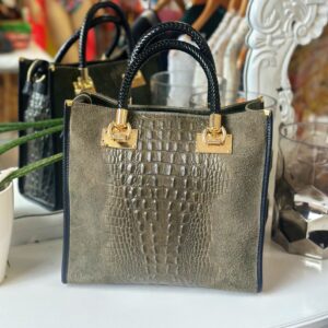 Suede Croc Emboss Italian Leather Handbag