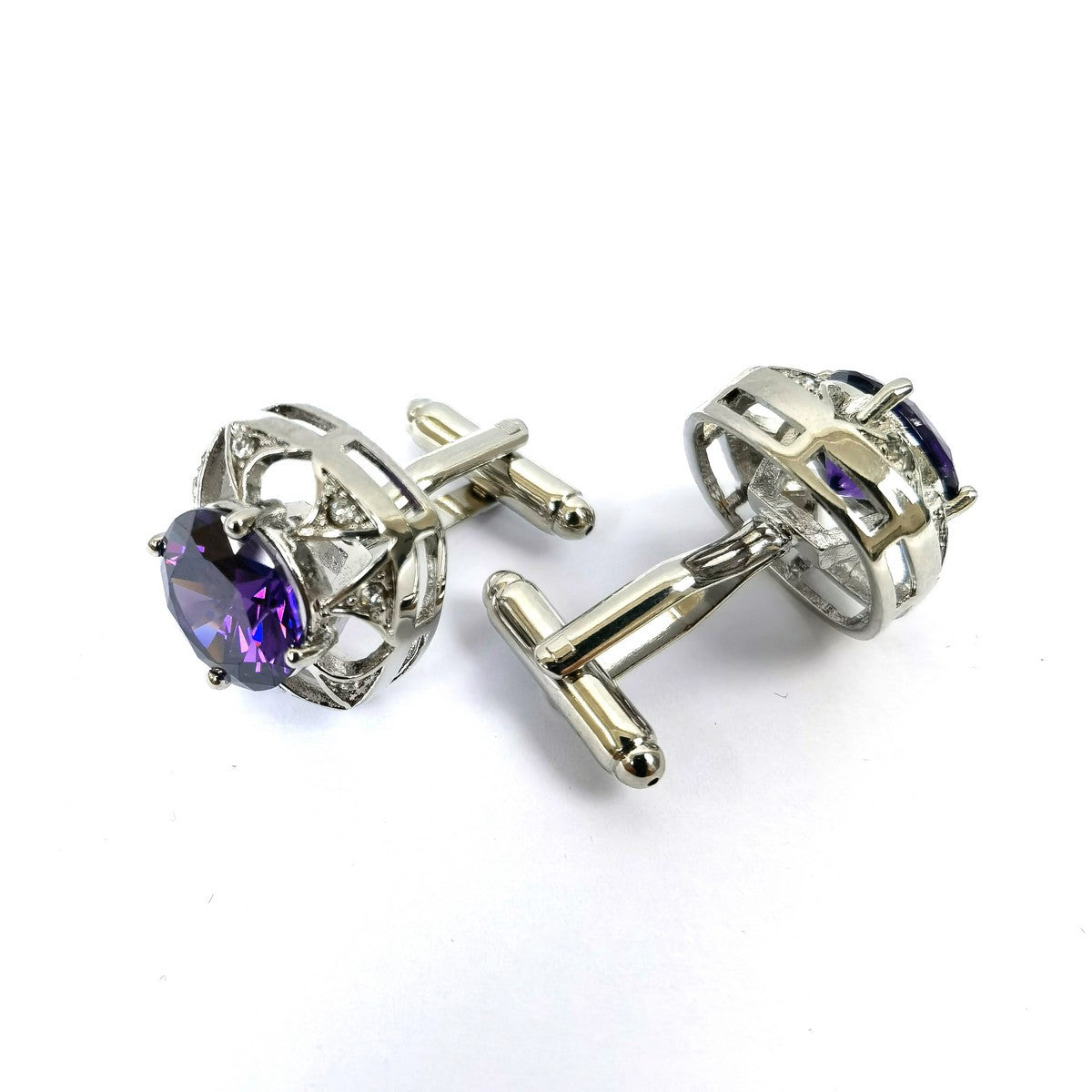 Silver Purple Gem Stone Cufflinks - Image 2
