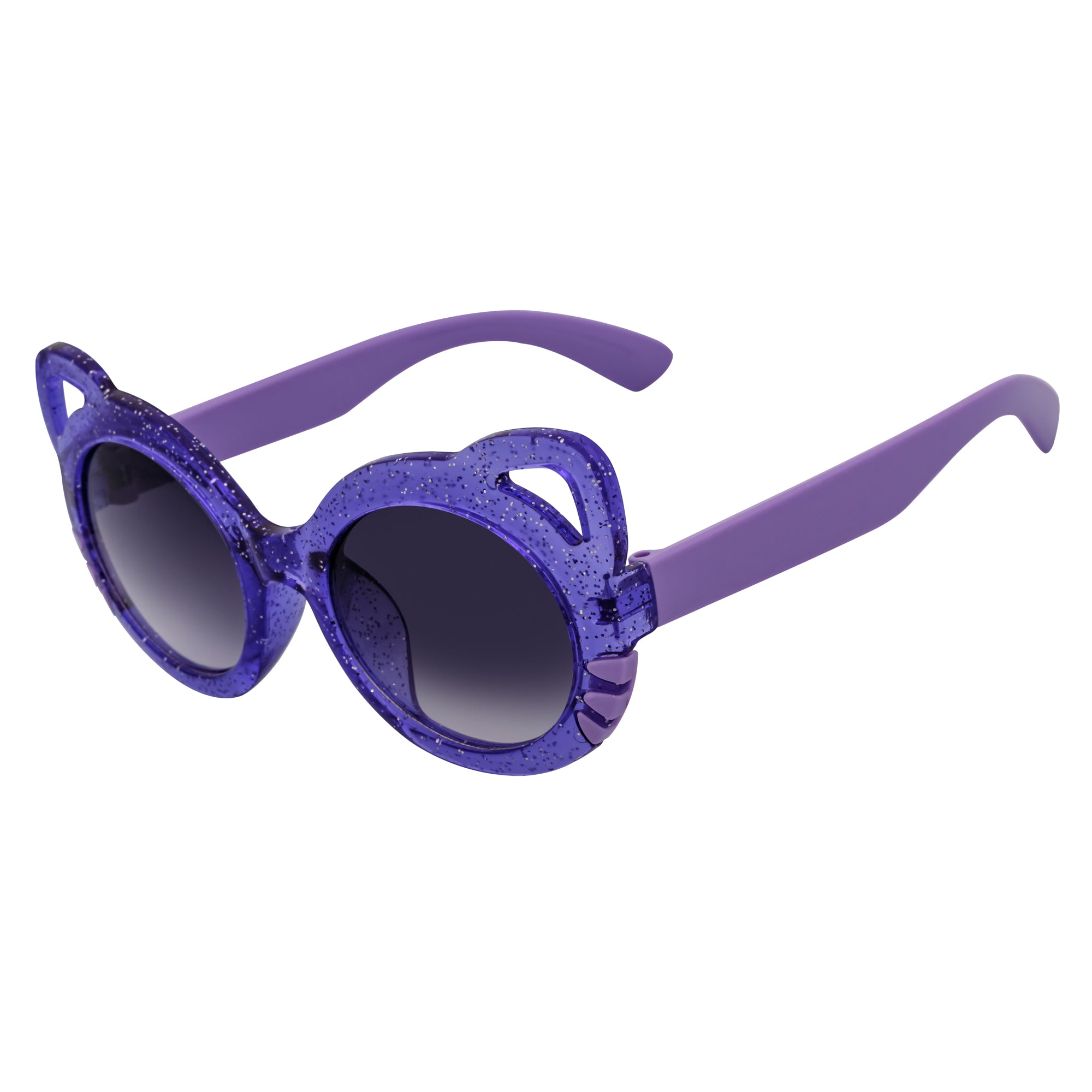 GLITTER CAT - Kids Small Round Glitter Cat Eye Sunglasses Purple Lavender - Image 2