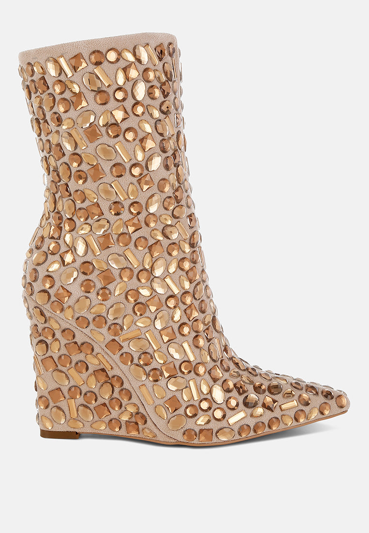 Trend Titan Diamante Slim Wedge Heel Boots - Image 15