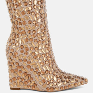 Trend Titan Diamante Slim Wedge Heel Boots