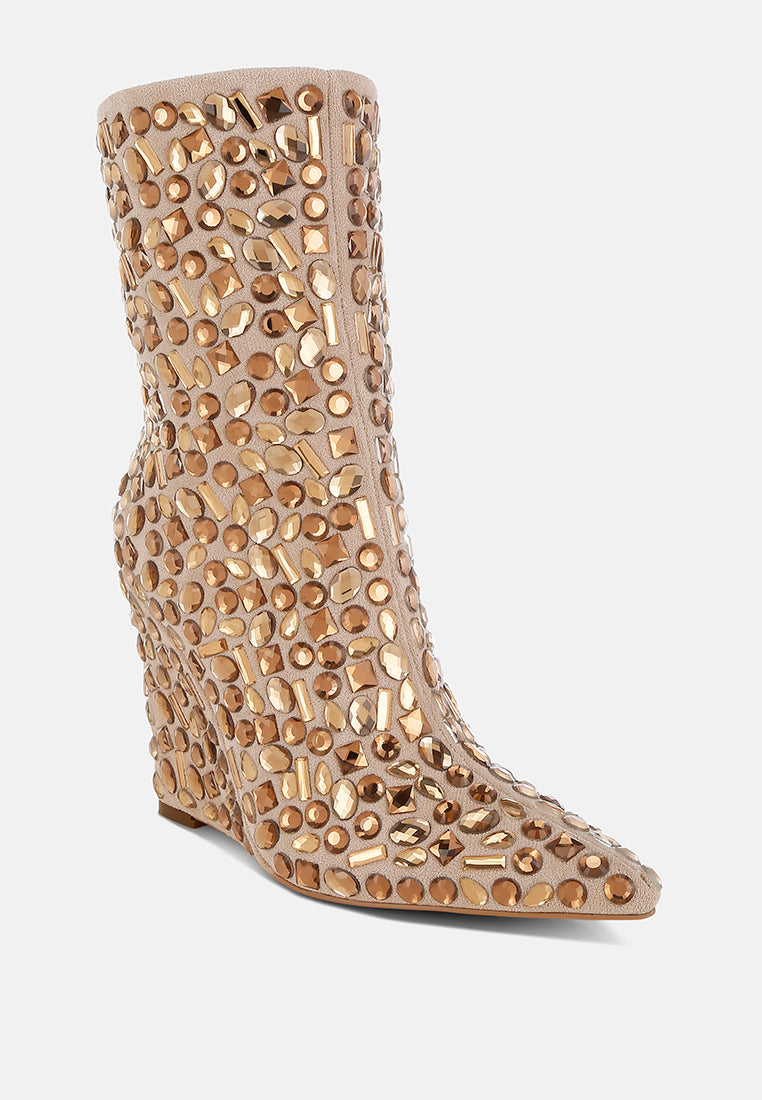 Trend Titan Diamante Slim Wedge Heel Boots - Image 2