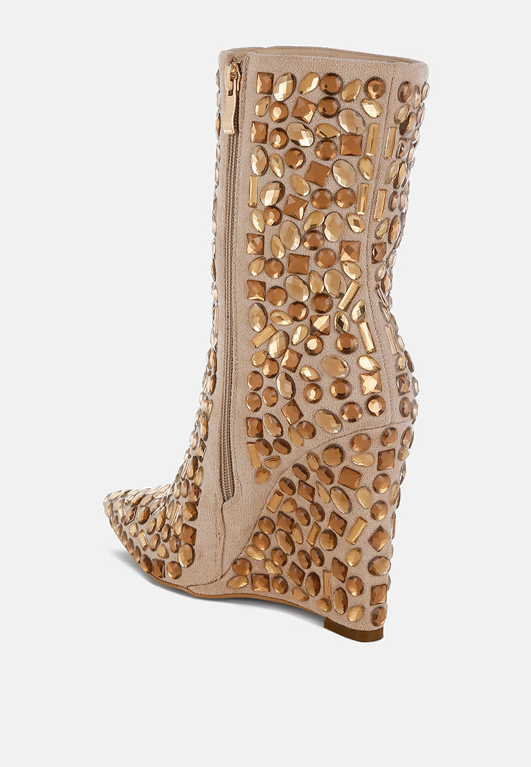 Trend Titan Diamante Slim Wedge Heel Boots - Image 3