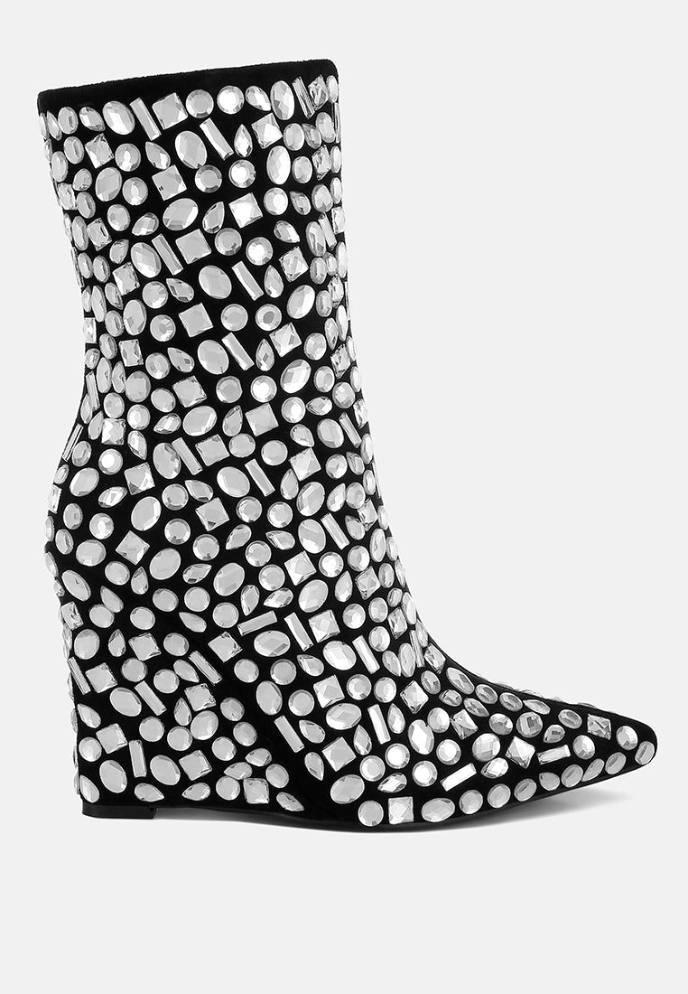Trend Titan Diamante Slim Wedge Heel Boots - Image 16