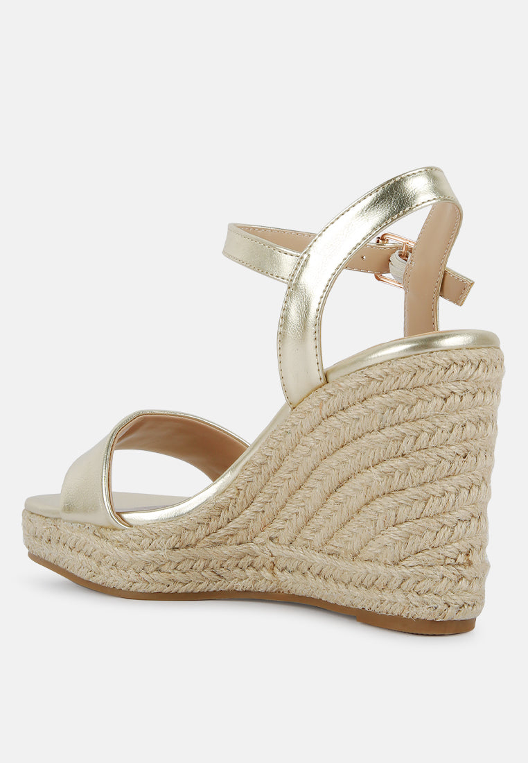 Augie Woven Wedge Sandals in Gold by London Rag