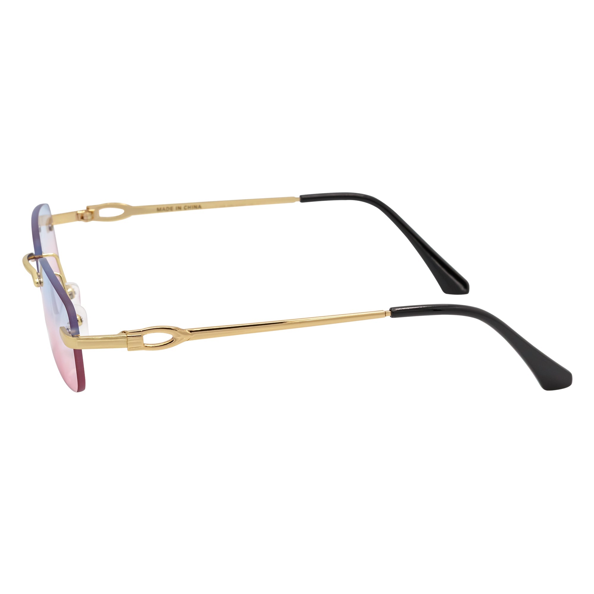 CHANELLE - Rimless Small Rectangle Sunglasses Gold Blue-Pink Fade - Image 4