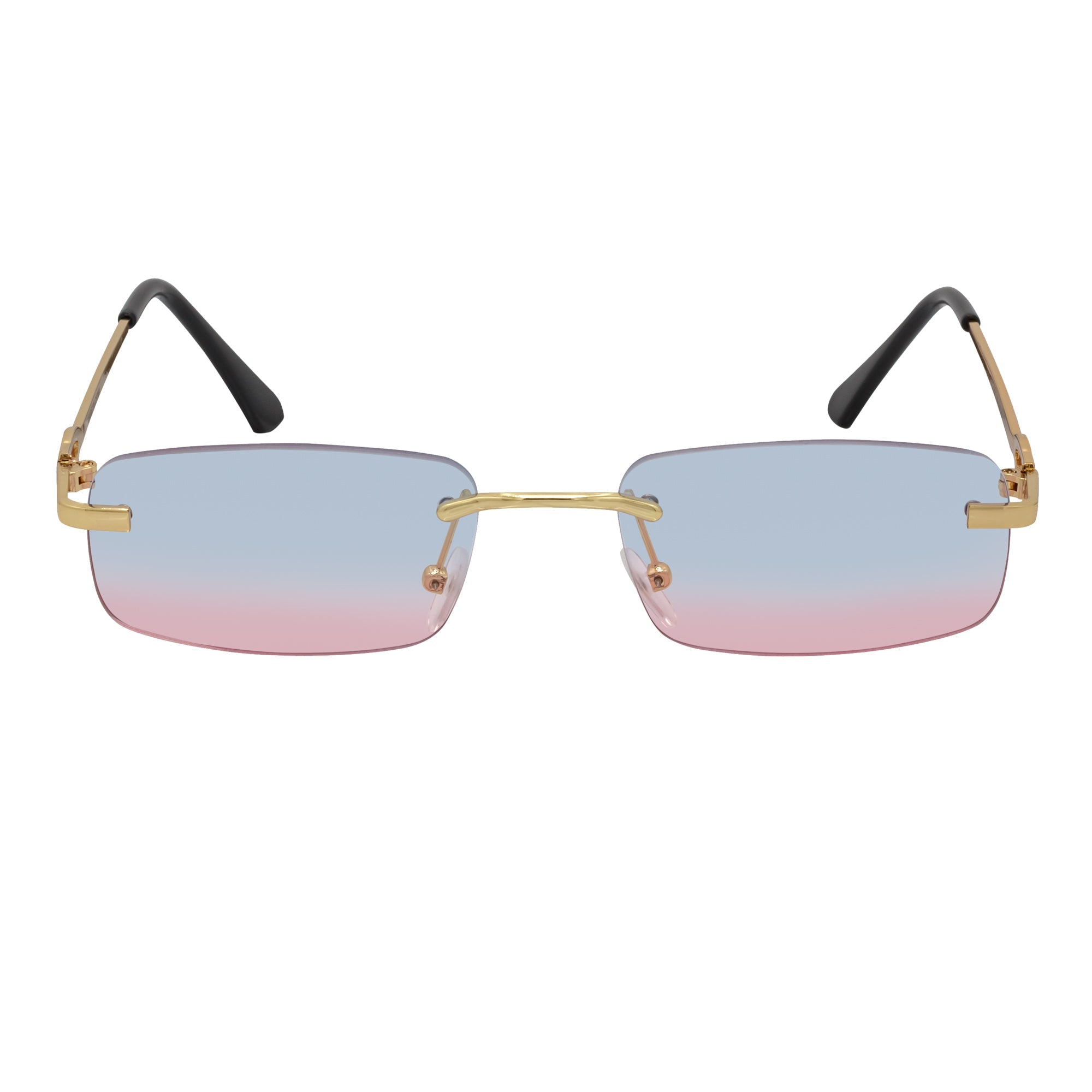 CHANELLE - Rimless Small Rectangle Sunglasses Gold Blue-Pink Fade - Image 3