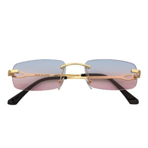 CHANELLE - Rimless Small Rectangle Sunglasses Gold Blue-Pink Fade