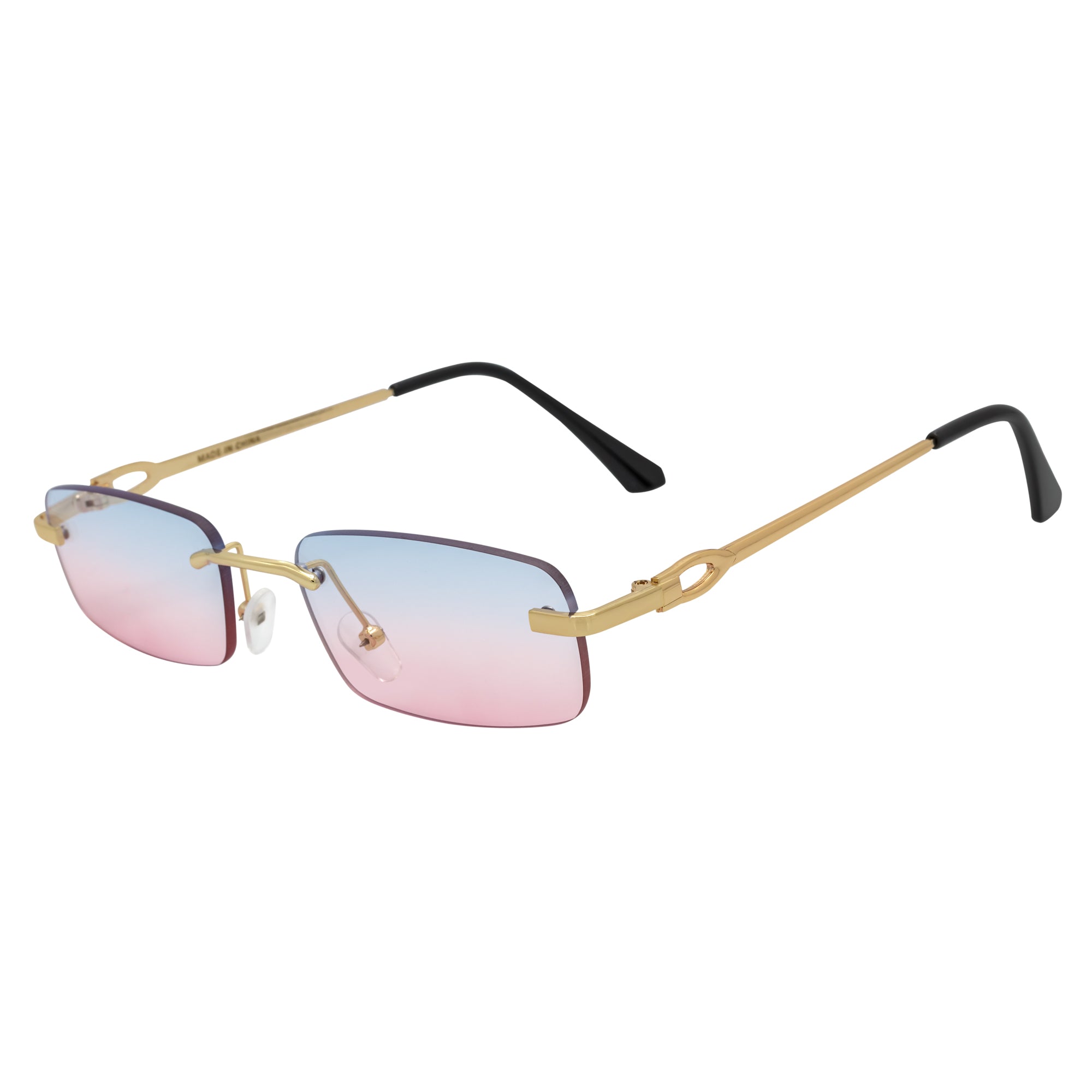 CHANELLE - Rimless Small Rectangle Sunglasses Gold Blue-Pink Fade - Image 2