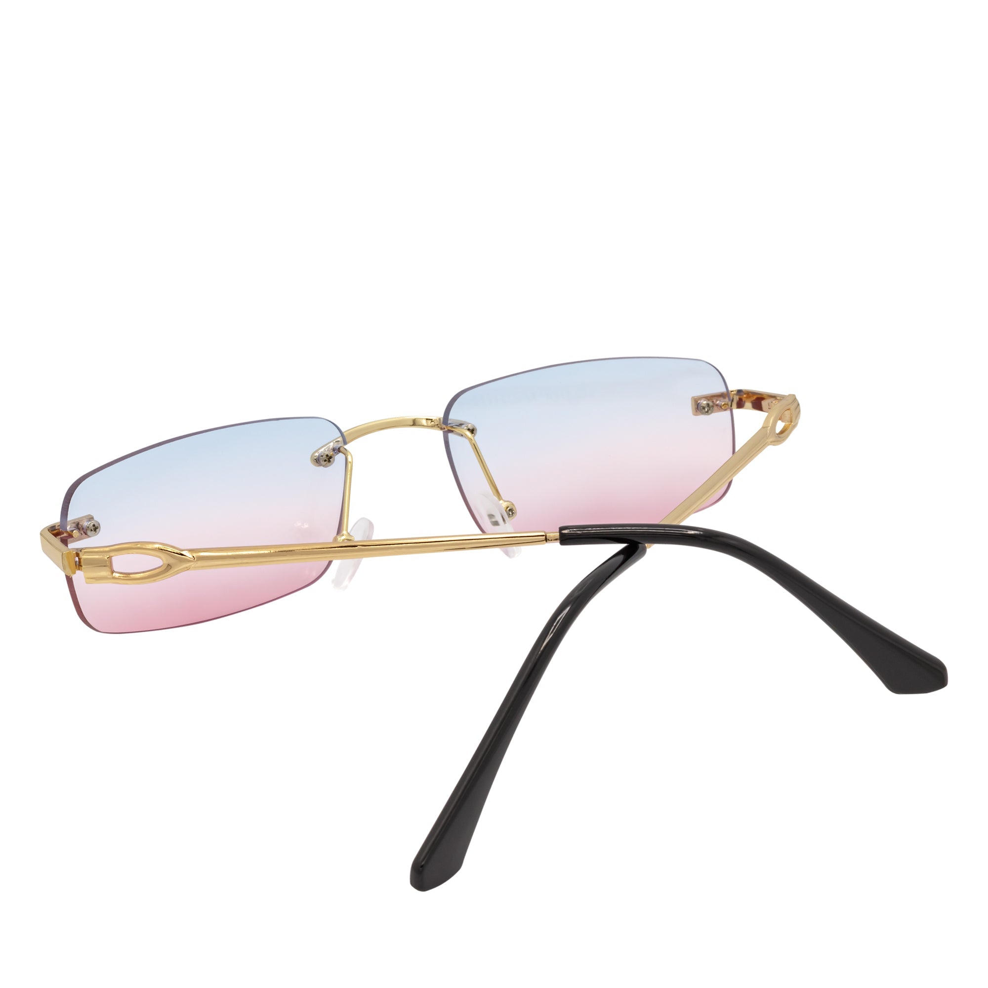 CHANELLE - Rimless Small Rectangle Sunglasses Gold Blue-Pink Fade - Image 5