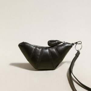 Croissant Mini Pouch Bag Charm – Vegan Leather Wristlet Coin Purse & Bag Accessory