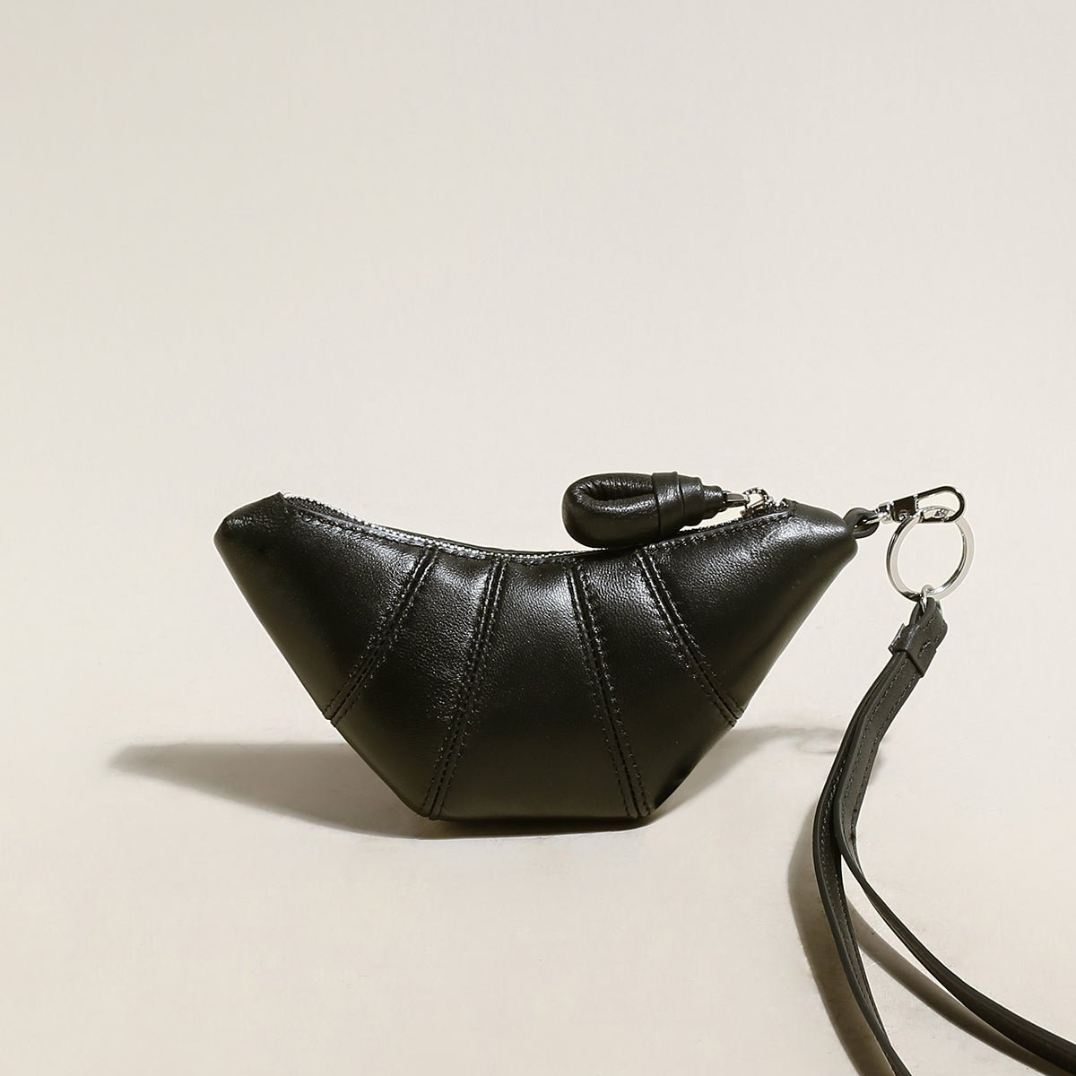 Croissant Mini Pouch Bag Charm – Vegan Leather Wristlet Coin Purse & Bag Accessory