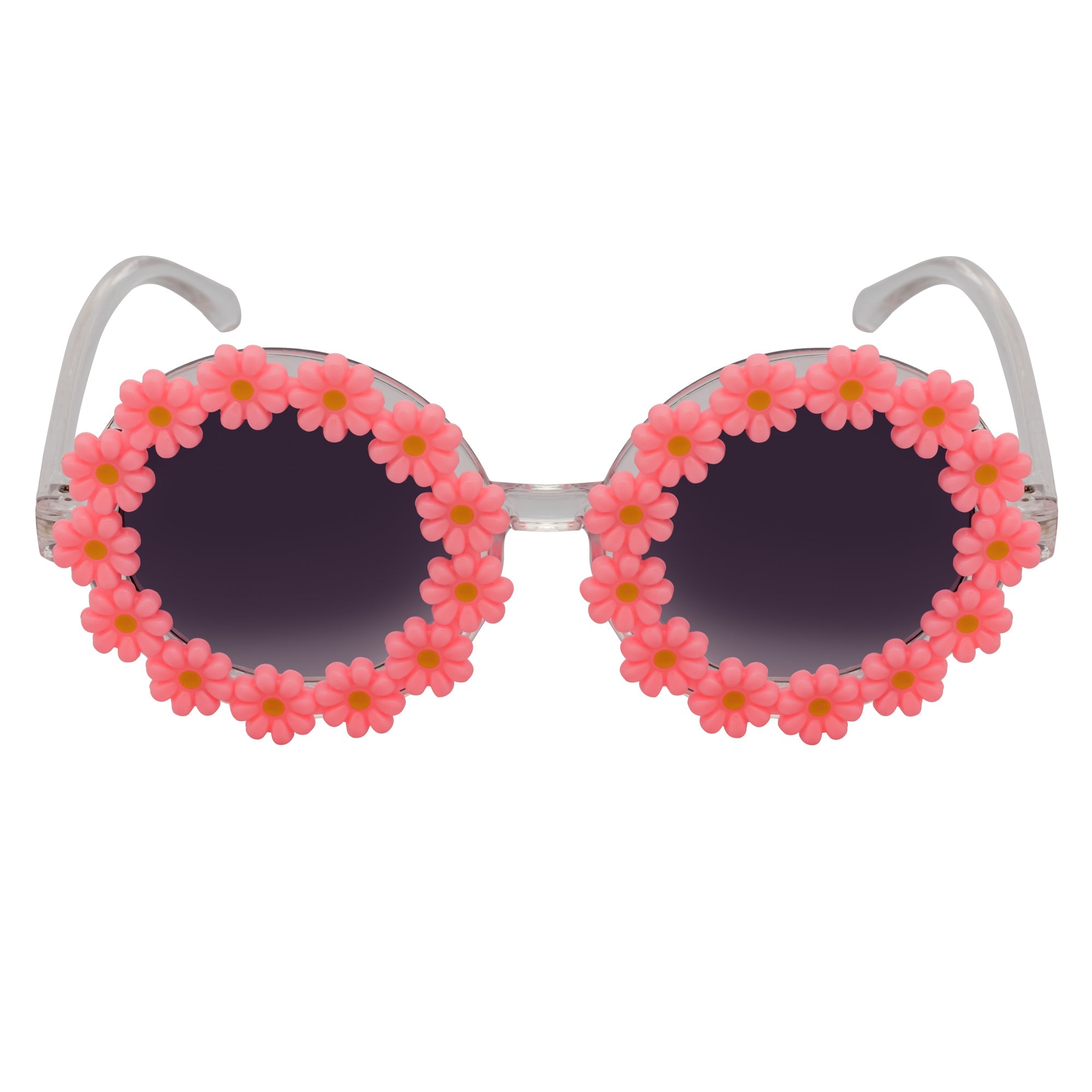 FLOWER LEI - Kids Small Round Flower Sunglasses Pink Lavender - Image 3