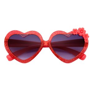 GLITTER HEART - Kids Small Glitter Heart Shaped Sunglasses Red Lavender