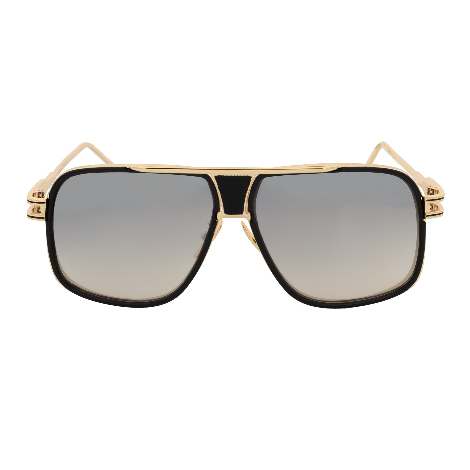 MAC - Square Metal Aviator Black-Gold Sunglasses Silver Mirror