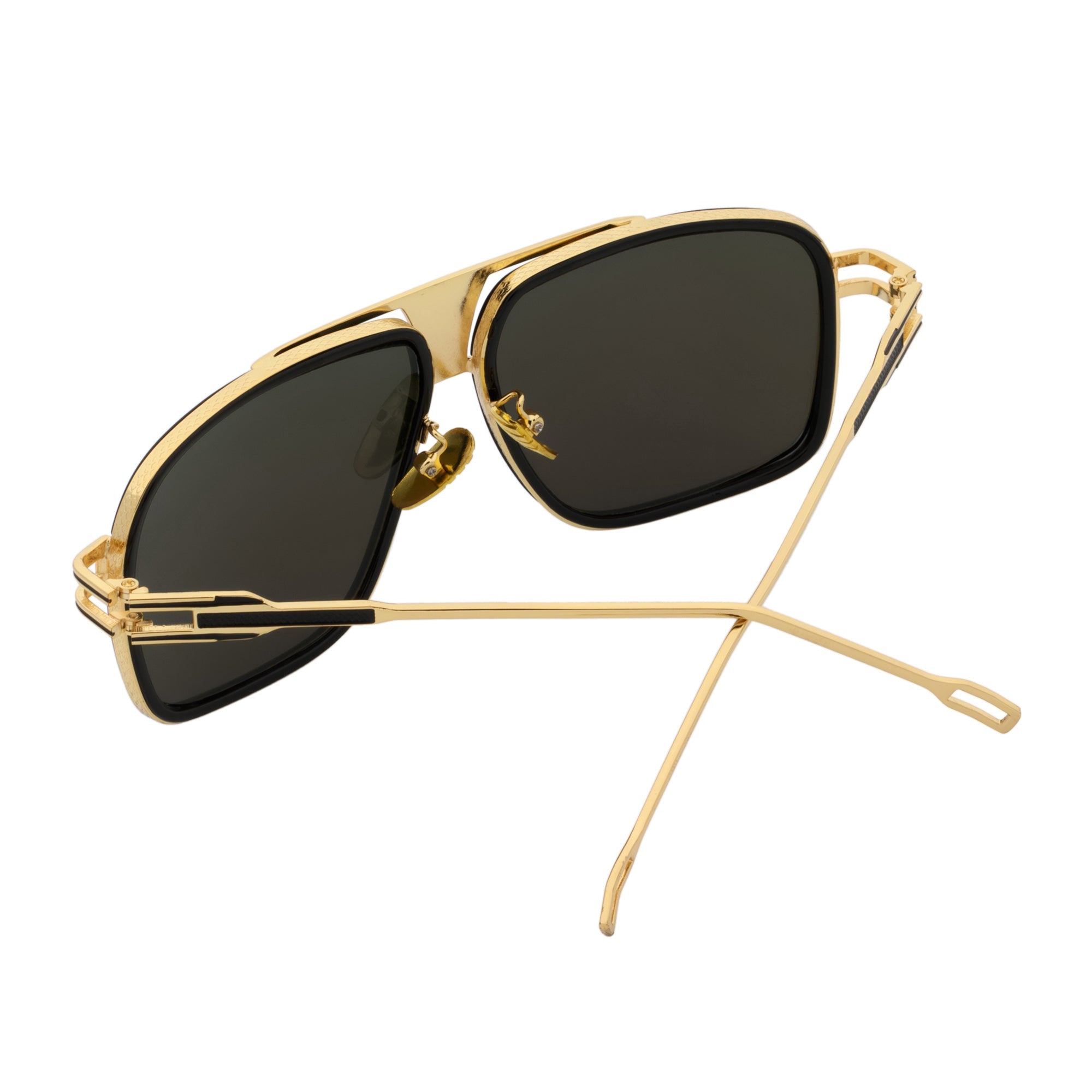 MAC - Square Metal Aviator Black-Gold Sunglasses Silver Mirror - Image 5