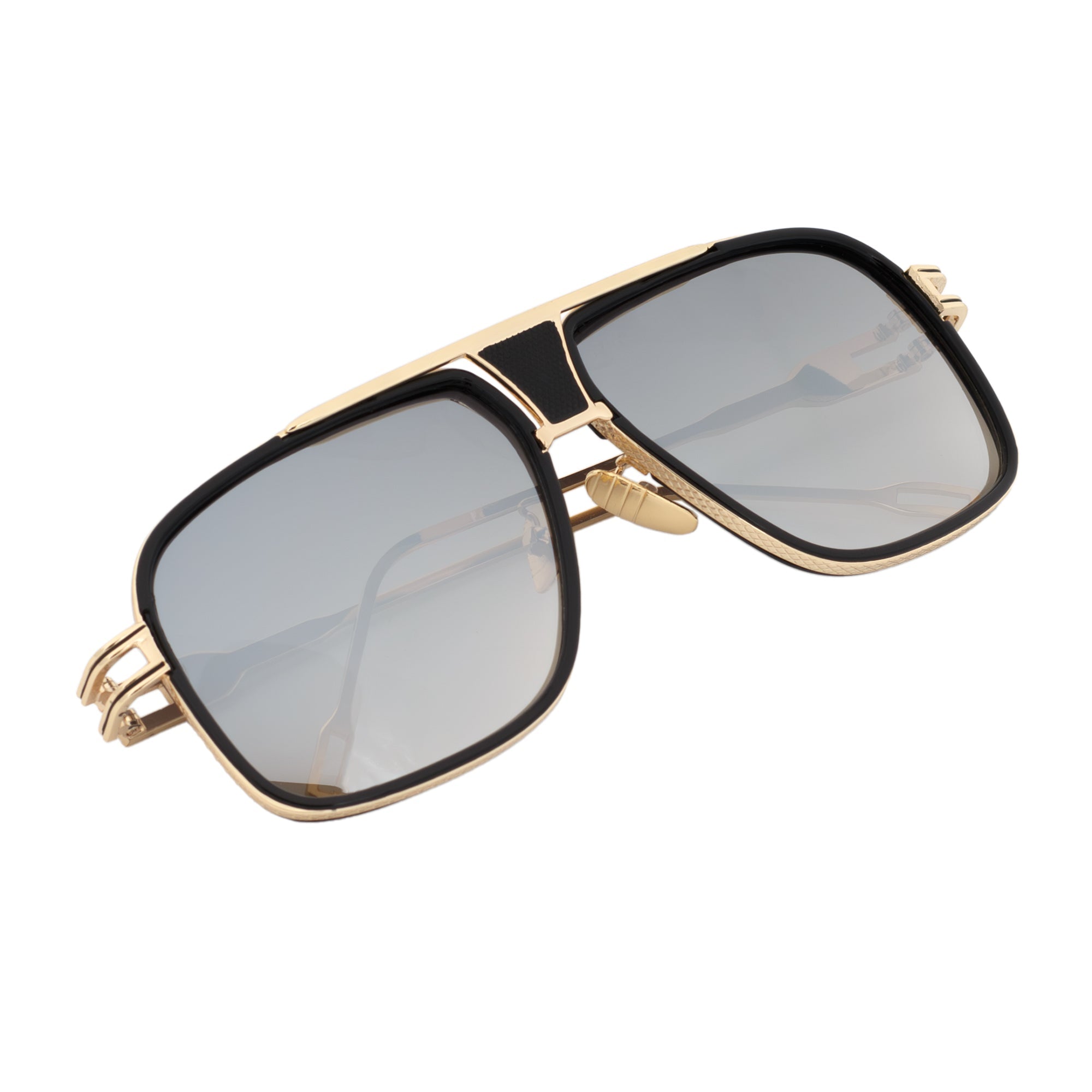 MAC - Square Metal Aviator Black-Gold Sunglasses Silver Mirror - Image 4