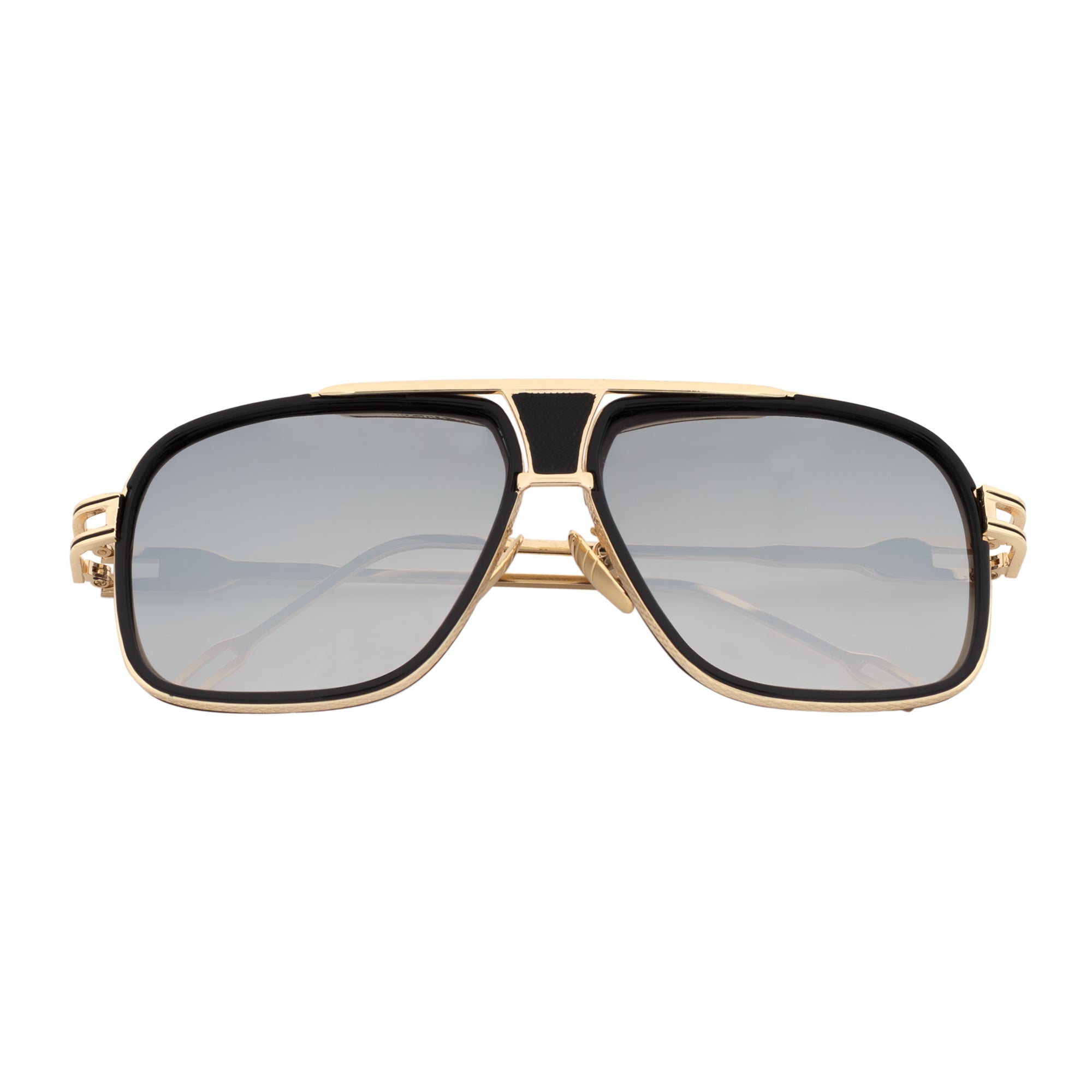 MAC - Square Metal Aviator Black-Gold Sunglasses Silver Mirror - Image 3