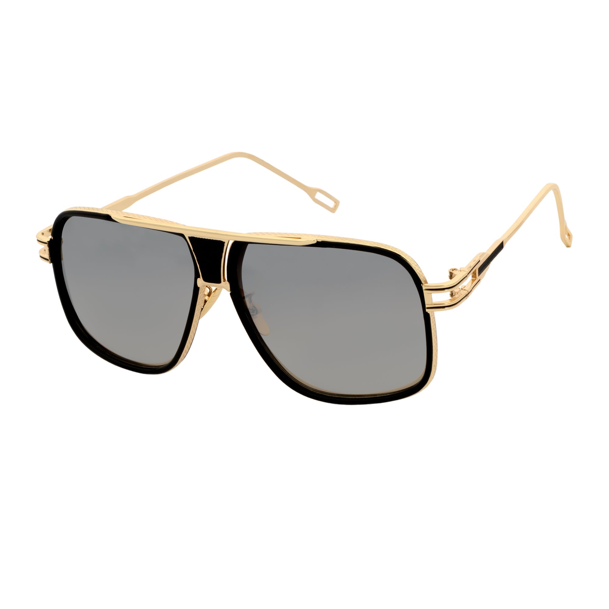 MAC - Square Metal Aviator Black-Gold Sunglasses Silver Mirror - Image 2