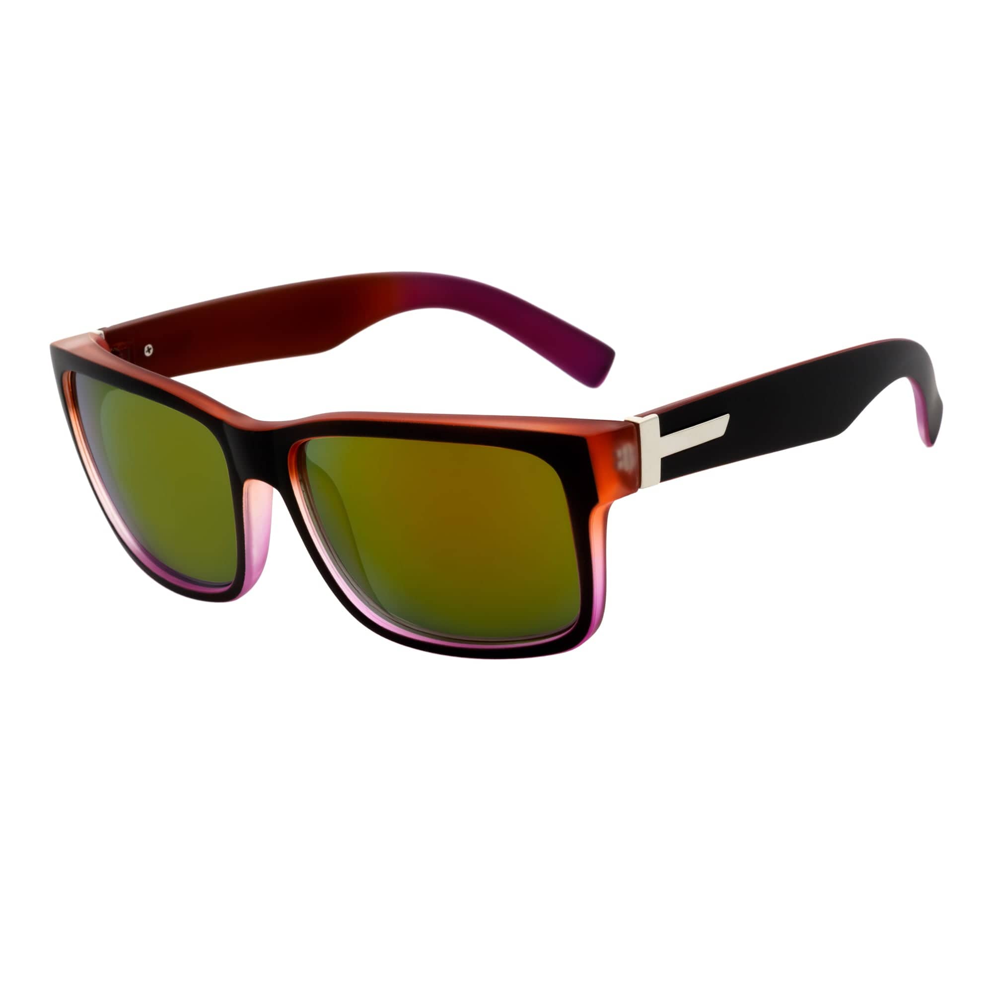 ENZO - Modern Square Sunglasses Black-Red Orange Mirror - Image 2