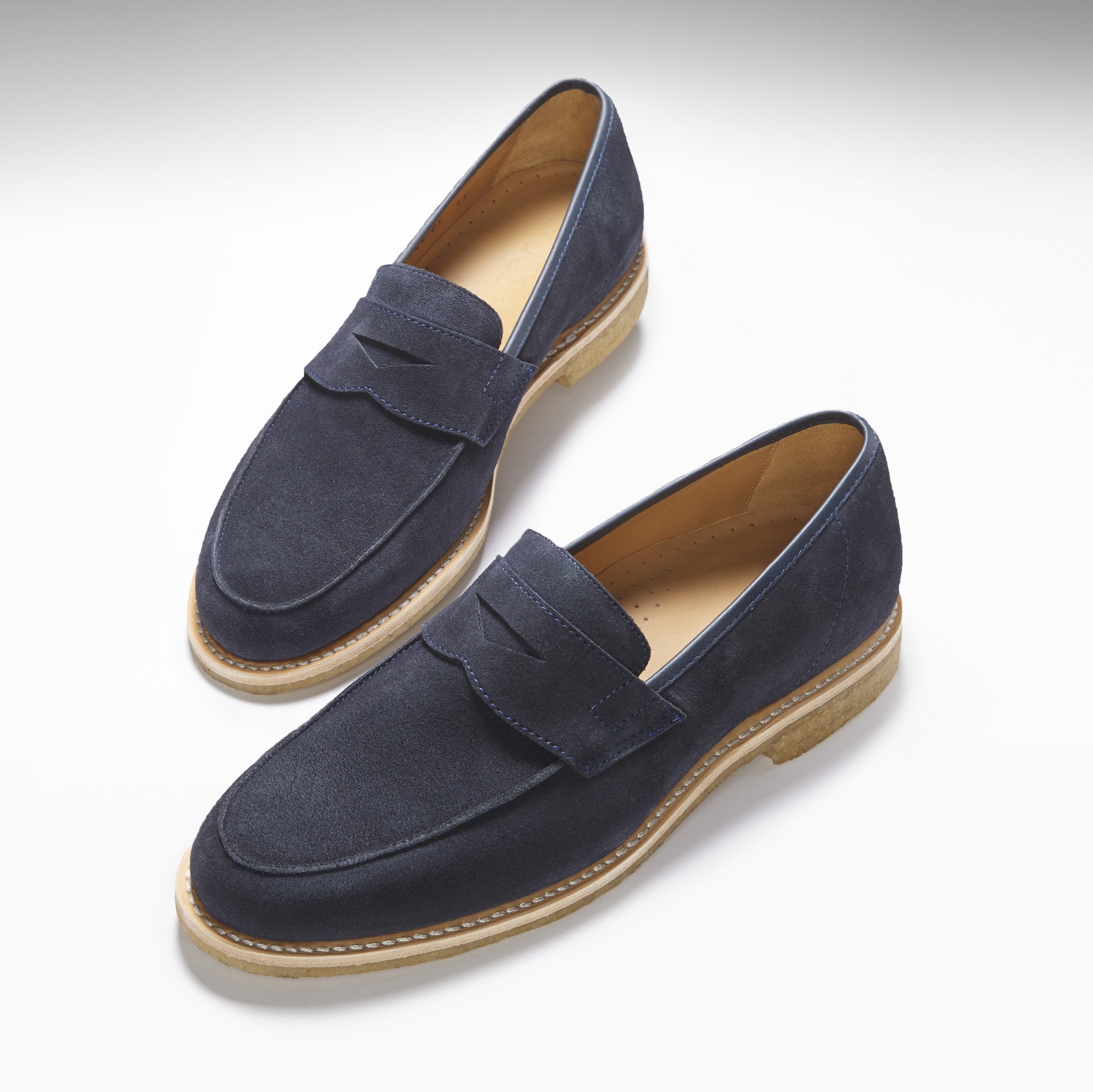 Blue Suede Loafers, Crepe Rubber Welted Sole - Image 2