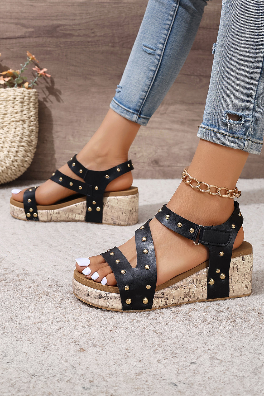 Arleth Out Leather Wedge Sandals - Image 3