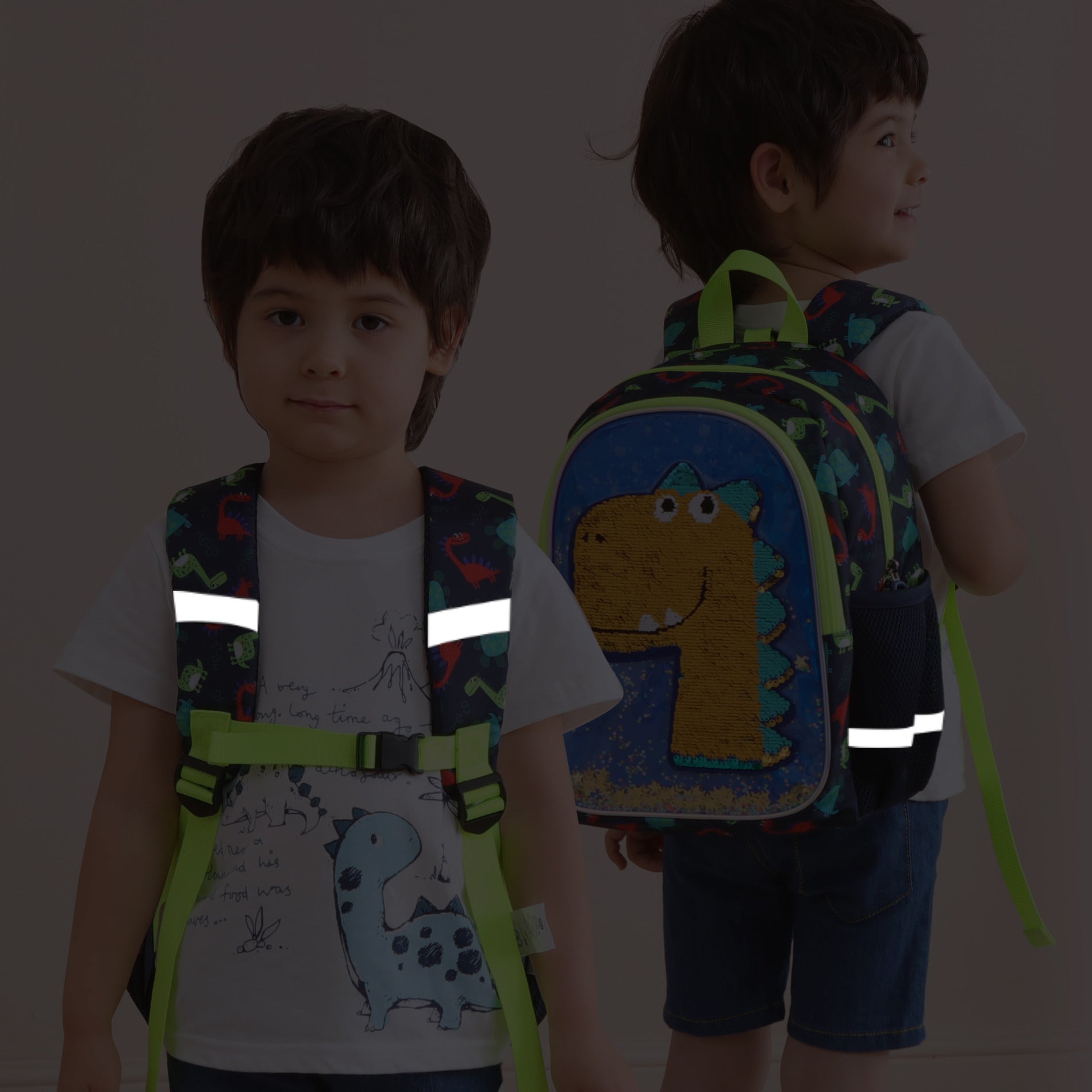 Dinosaur Kids Backpack Reversible Sequins - Image 4