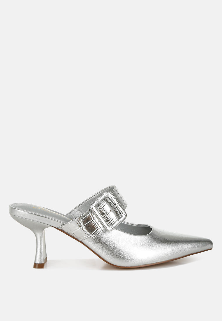 Bismi Large Buckle Kitten Heel Mules - Image 7