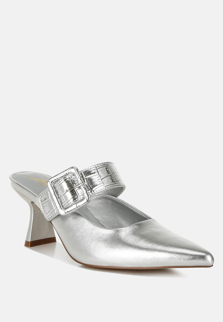 Bismi Large Buckle Kitten Heel Mules - Image 3