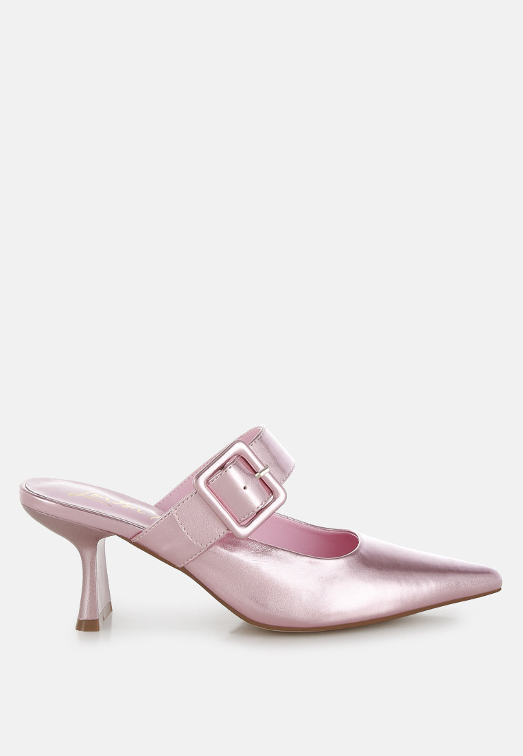 Bismi Large Buckle Kitten Heel Mules - Image 21