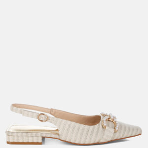 Crina Pearl-Detailed Horsebit Woven Flats