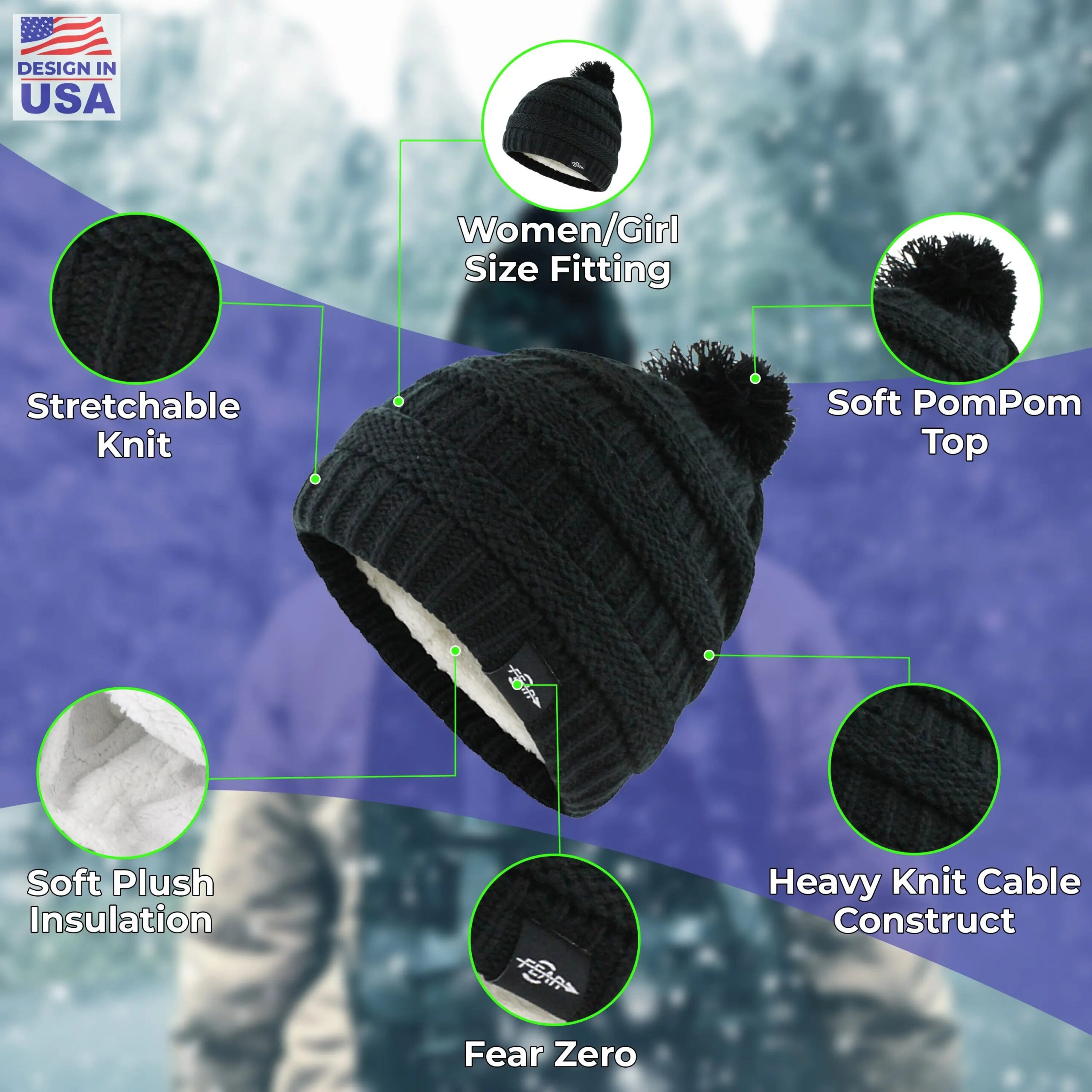 Warmest Plush Insulated Cuff Knit Pom Women Winter Beanie Hat Warm Wool Insulated Cap Winter Beanie Hat - Image 3