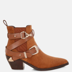 Raveta Microfiber Buckle Strap Western Boots