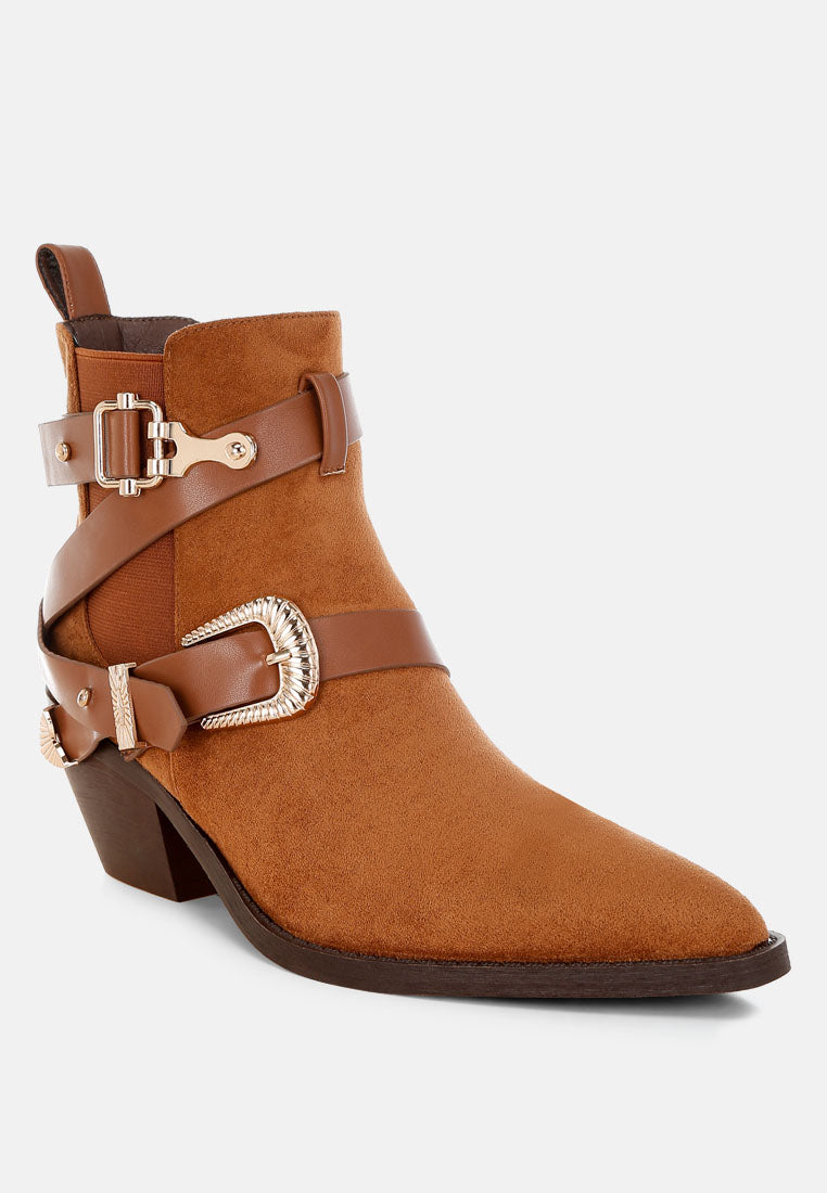 Raveta Microfiber Buckle Strap Western Boots - Image 2
