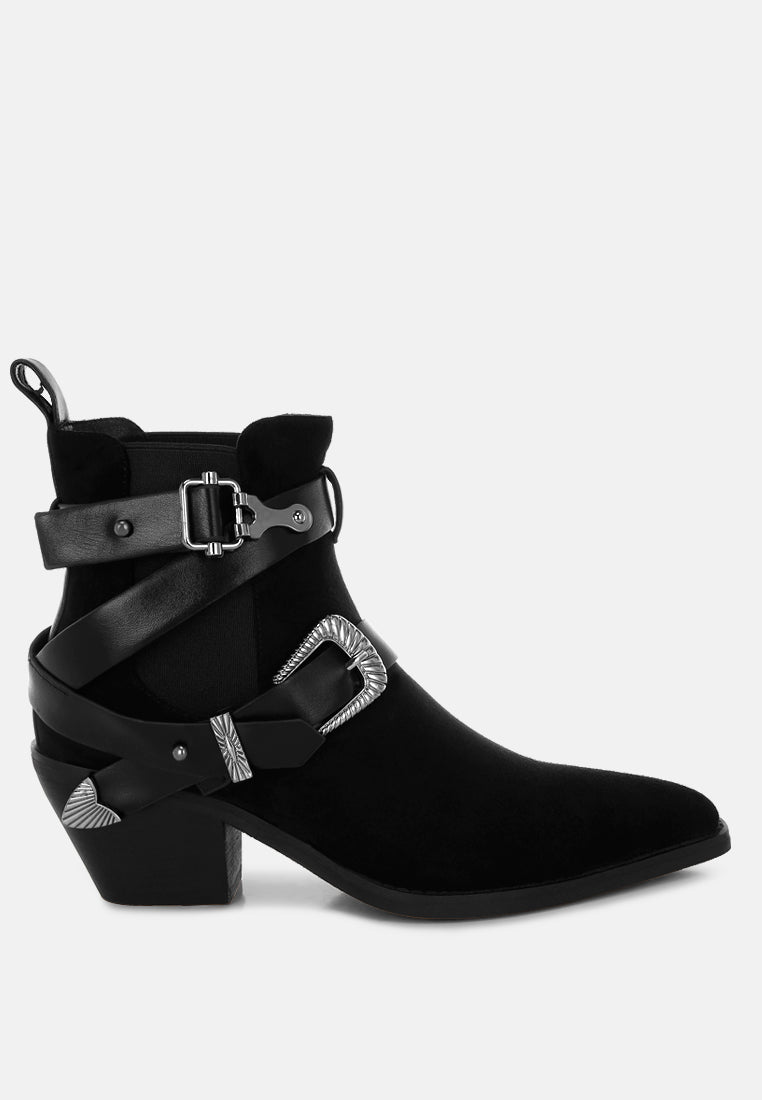 Raveta Microfiber Buckle Strap Western Boots - Image 16