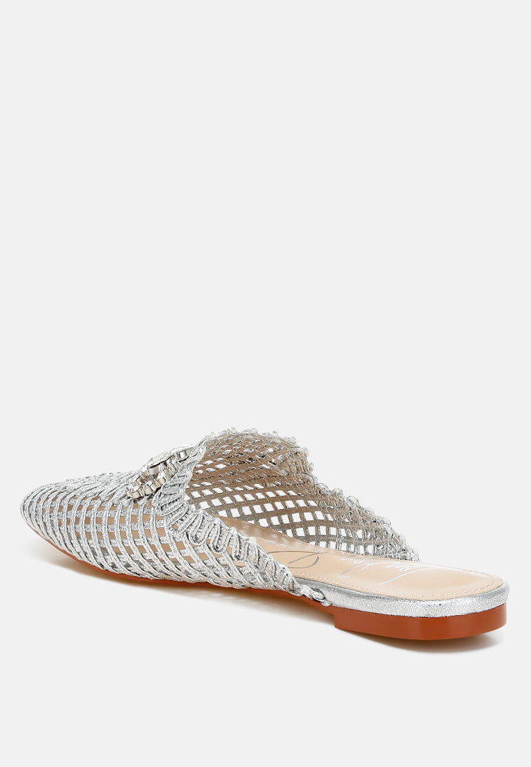 Roboma Metallic Woven Diamante Mules - Image 4