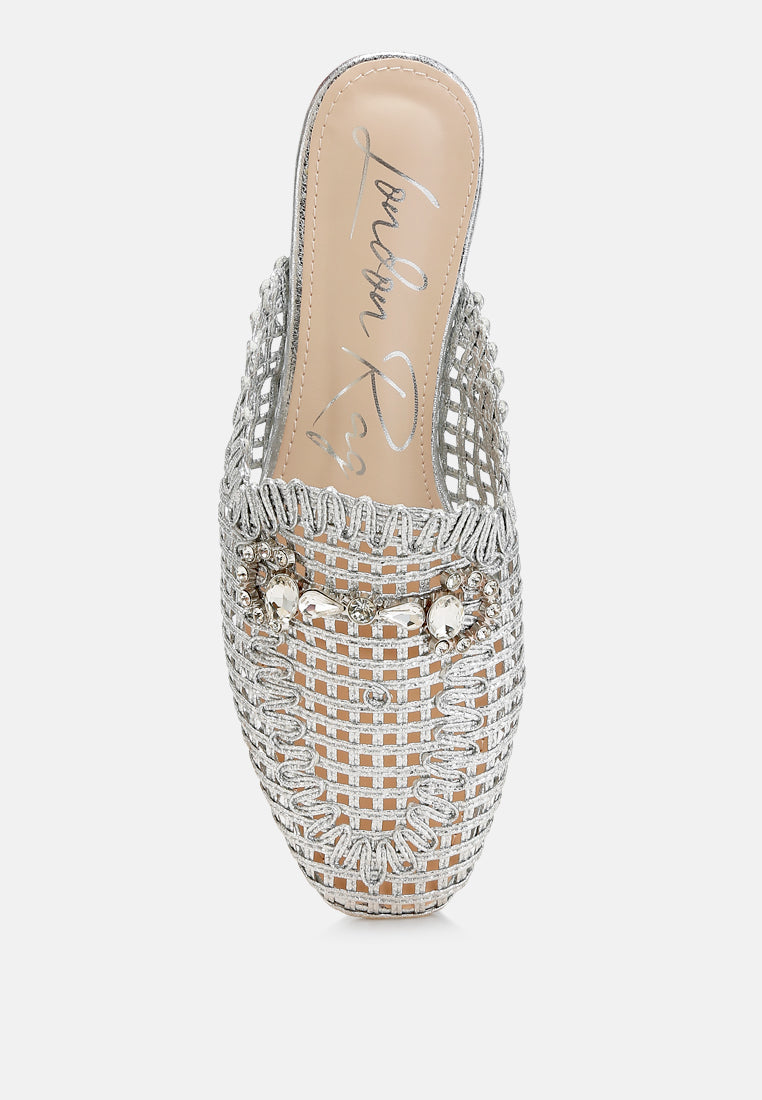 Roboma Metallic Woven Diamante Mules - Image 5