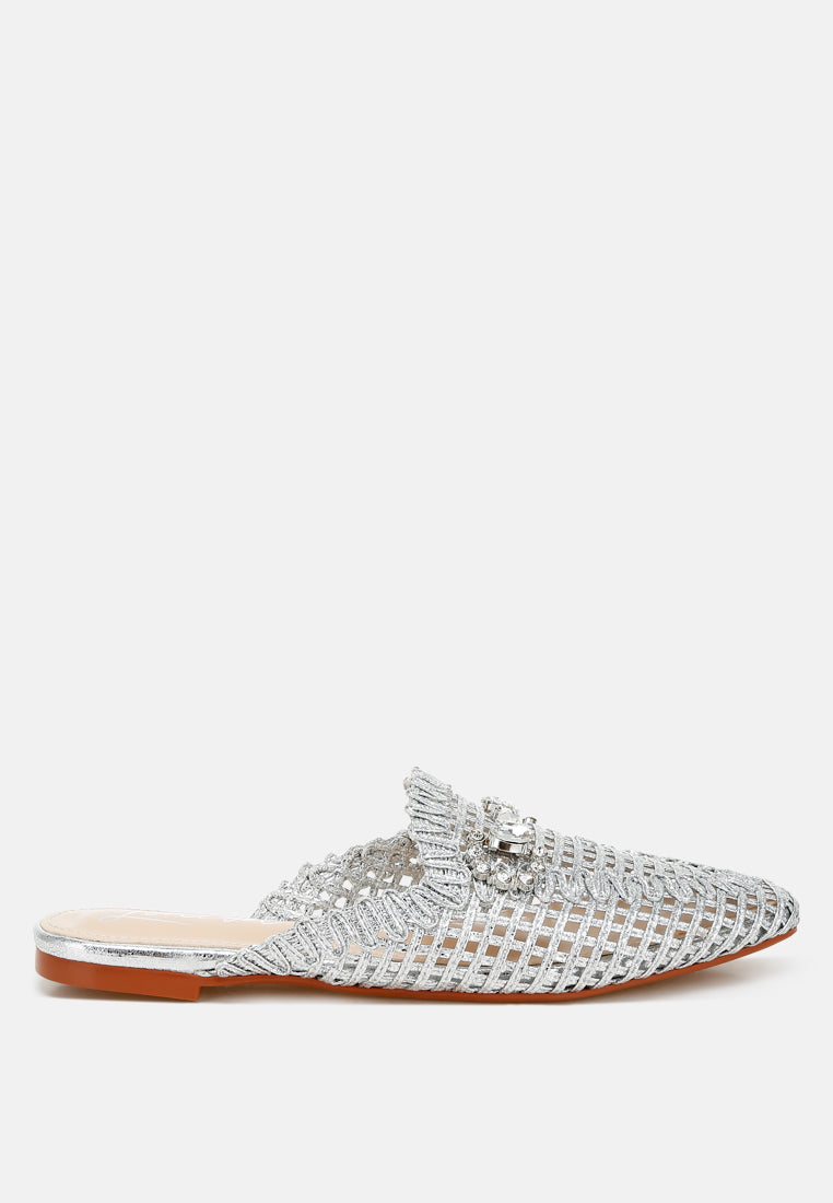 Roboma Metallic Woven Diamante Mules - Image 6