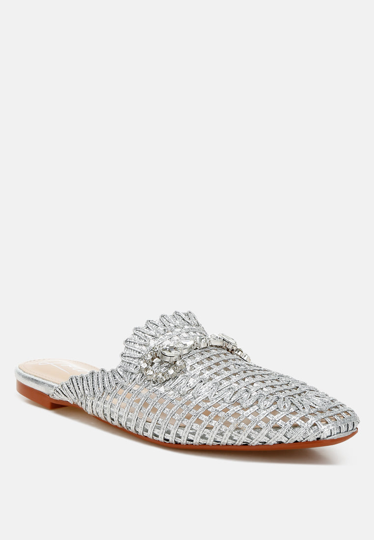 Roboma Metallic Woven Diamante Mules - Image 3