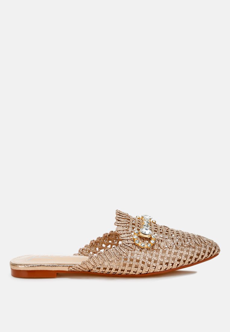 Roboma Metallic Woven Diamante Mules - Image 18