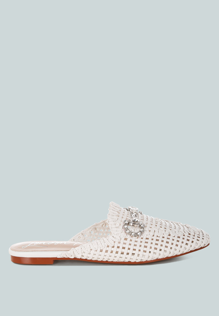 Roboma Metallic Woven Diamante Mules - Image 52