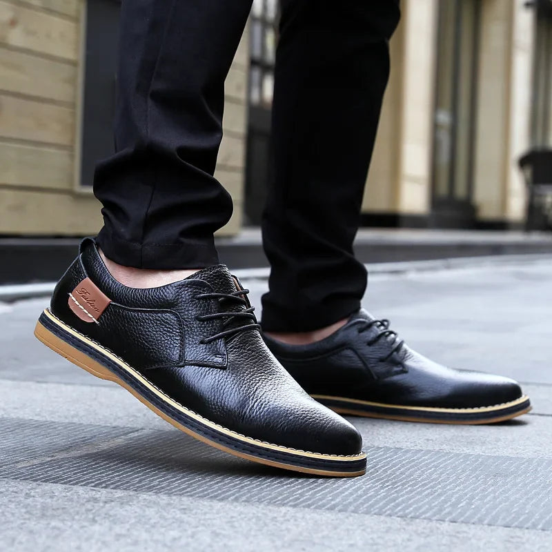 Mens Genuine Leather Brogue Oxford Dress Shoes (Black) - Image 4