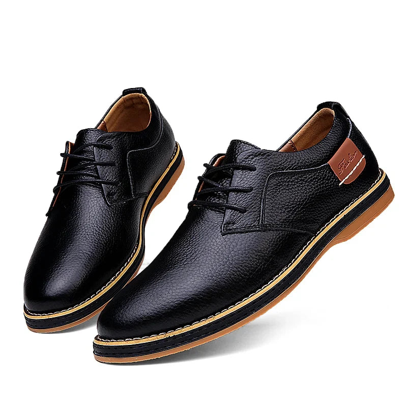 Mens Genuine Leather Brogue Oxford Dress Shoes (Black) - Image 3